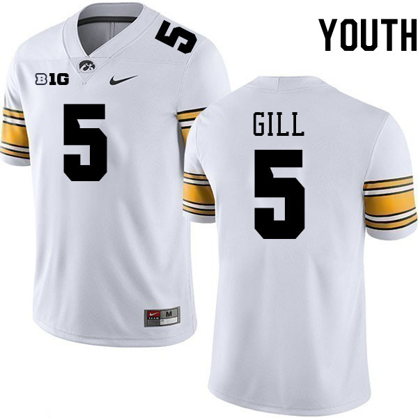 Youth #5 Jacob Gill Iowa Hawkeyes College Football Jerseys Stitched-White